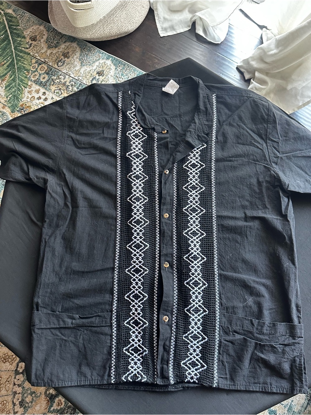 Black Shirt with White Embroidery